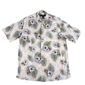 Consensus Sportswear Shirt Mens Large Beige Hawaiian Floral Rayon Button Up Palm